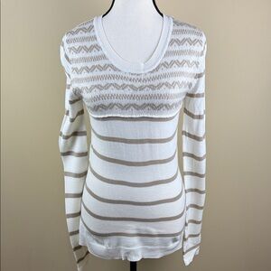 George Sweater Striped Cream and Tan Long Sleeved Scoop Neck Women's Size M